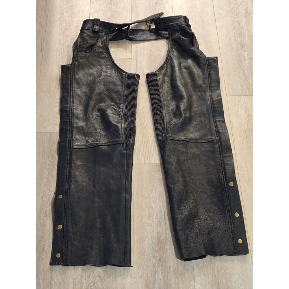 BIKER BLACK Vance LEATHER MOTORCYCLE CHAPS SIZE XL black. Vintage